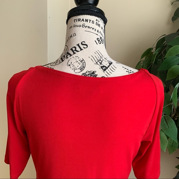 Boston Proper Twist-Front Short Sleeve Fit & Flare Dress Red Sz S - Picture 9 of 15